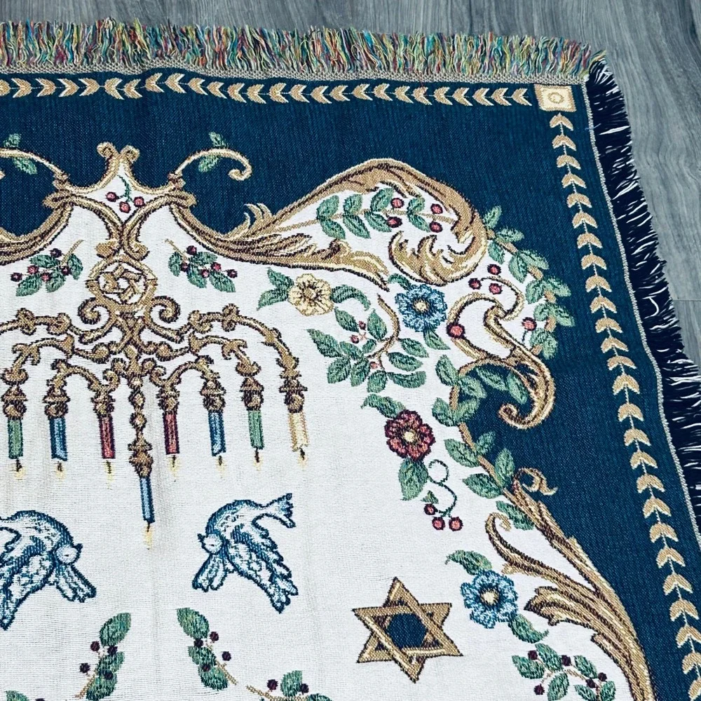 Goodwin Weavers Hanukkah Menorah Judaica Throw Blanket Woven Tapestry USA Made